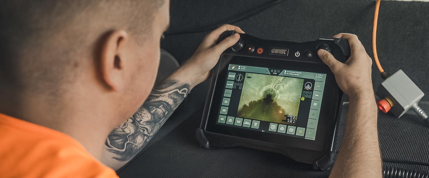 looking at pipe with camera