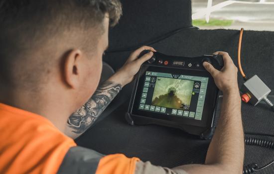 looking at pipe with camera